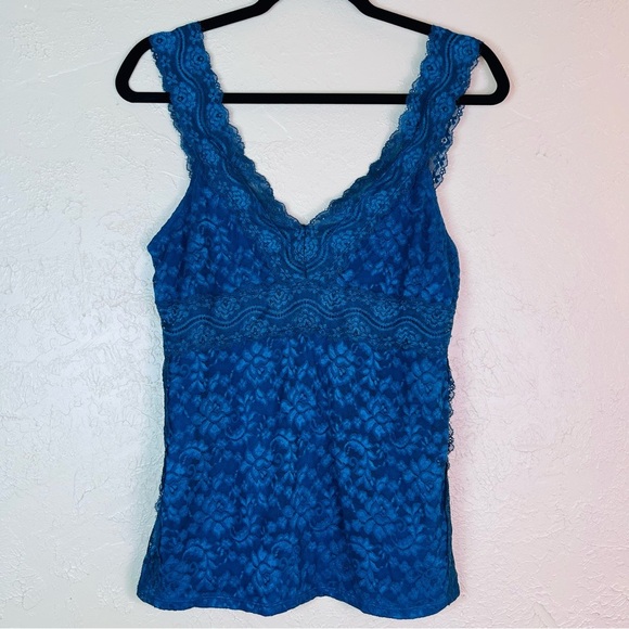 Y2K LACE FLORAL SHEER OVERLAY BABY DOLL CORSET TOP DARK TEAL BLUE SIZE  Medium - Picture 1 of 5